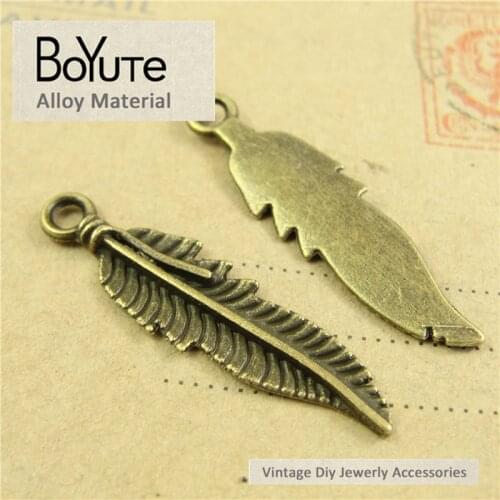 BoYuTe (200 Pieces/Lot) 10*37MM Antique Bronze Silver Alloy Feather Pendant Charms for Jewelry Making fit Diy Necklace Bracelets