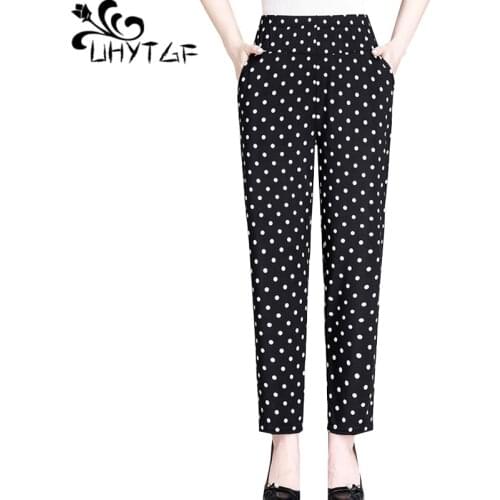 UHYTGF Womens summer pants fashion print casual 4XL plus size sweatpants Female loose Straight Soft comfortable thin pants 853