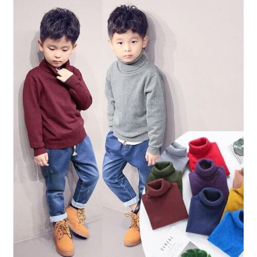 Childrens sweater boys and girls turtleneck knit bottom sweater cotton warm pullover