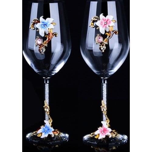 Enamel Color K9 Crystal 470 ML Red Wine Glass Kits Tuba Goblet Wine Glass Newly-married Gift Suit Stylish Vodka High Cup Whiskey