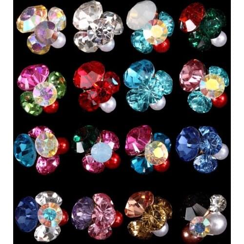 100PCS 3597-3612 Metallic Glitter Rhinestones Decorated Flower 3D Alloy Nail Charm Cross Nail Jewelry Women