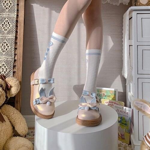 Kawaii Anime Lolita Shoes For Female Students Jk Uniform Cosplay Harajuku Mid Heel Animal Ear Buckle Cute Style Japanese Summer