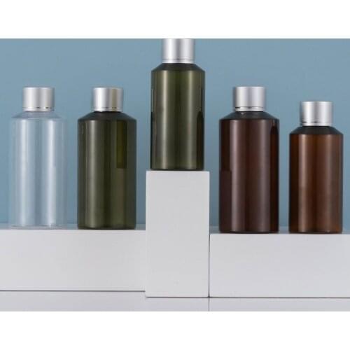 100ml BROWN /GREEN/CLEAR PET BOTTLE for toilet water/lotion/emulsion/serum/shampoo/silver lid and plastic stopper inside