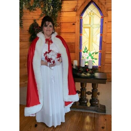Red Cape Bridal Wedding Cloak Hooded Coat Jackets Wraps Faux Fur Mantles muffSanta Claus Cloak custom size plus size