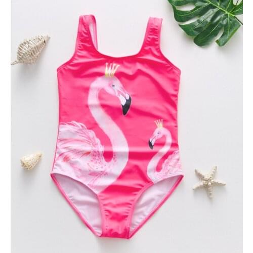 3-12 Years Girls Swimsuit One Piece Rose Flamingo Childrens Swimwear 2020 New Bathing Suit Large Size One Piece Beachwear 1106