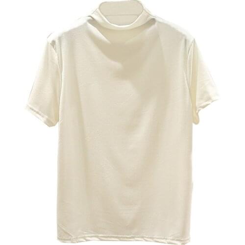 Summer T-Shirt Women Clothes Tees 2021 Casual Plus Size Tops Simple Mock Neck Solid Short Sleeve Basic Camiseta Mujer