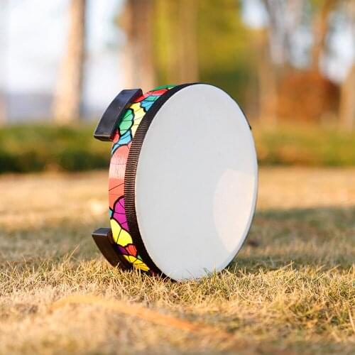 M MBAT Ground Drum Sheepskin Applique Tambourine Hand-held Percussion Instrument Kids Musical Gift Child Educational Toy