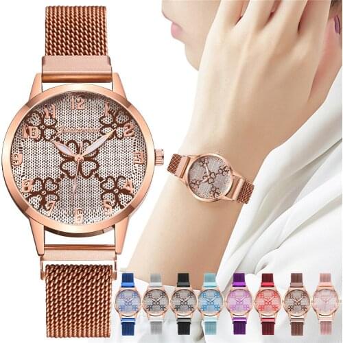 Fashion Women Flowers Quartz Watches Vintage Magnet Clasp Wristwatch Clock Gift Relogio Feminino