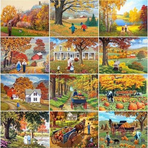 MomoArt 5D Diamond Painting Autumn Picture Diamond Embroidery Street Cross Stitch Kits Mosaic Scenery New Arrival Handicraft