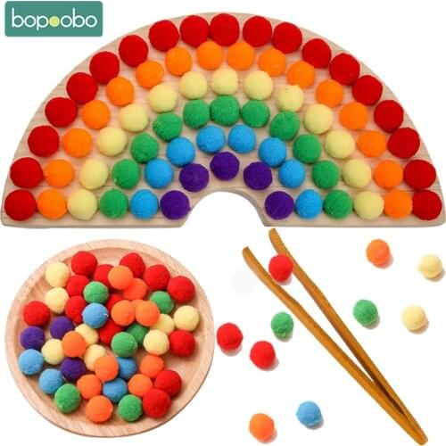 Montessori Rainbow Board Wooden Toys Baby Montessori Educational Toys Baby Color Sorting Sensory Wood Toy Clip Beads Games Gifts