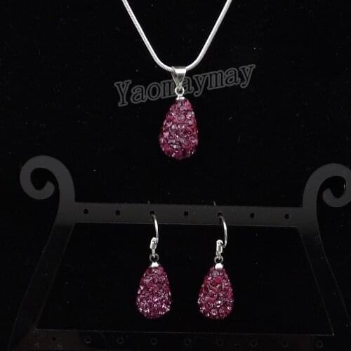 Waterdrop Jewellery Set Rose Pink Rhinestone Earrings And Necklace For Gift 5 Sets Wholesale