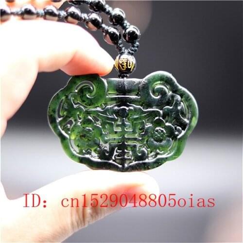 Natural Black Green Chinese Jade Bat Pendant Beads Necklace Charm Jewelry Double-sided Hollow Carved Amulet Gifts for Her Men