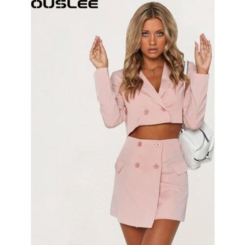 OUSLEE 2021 New Two-pieces Blazer Set Women Fashion Work OL Blazer and Skirt Female V Neck Sexy Chic Office Ladies 2 Pieces Sets
