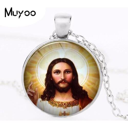 Newest Hot Girls Statement Necklace Children Glass Jesus Bible Pendant Necklaces Fashion Gift Link Chain Cabochon Jewelry HZ1