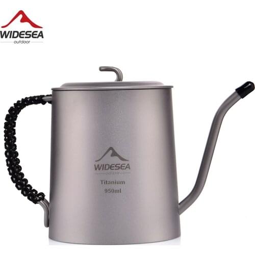 Widesea Camping Titanium Coffee 950ml Kettle Outdoor Tea Kettle Tableware Pot Equipment Supplies Tourist Dishes Hiking Cooking
