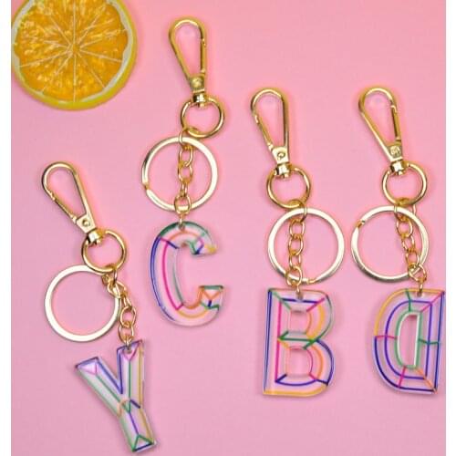 Transparent 26 English Letter Initial Key Chain For Women Alphabet Pendant Keyrings Car Handbag Key Ring Christmas Gifts