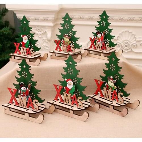 Christmas decorations creative color painting wooden assembly DIY sled car ornaments puzzle gift