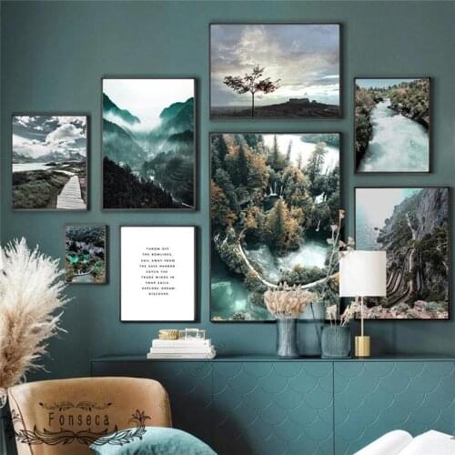 Nordic Calming Nature Scenery Poster Inhale Exhale Letter Canvas Painting Wall Art Picture for Living Room Home Decor Design