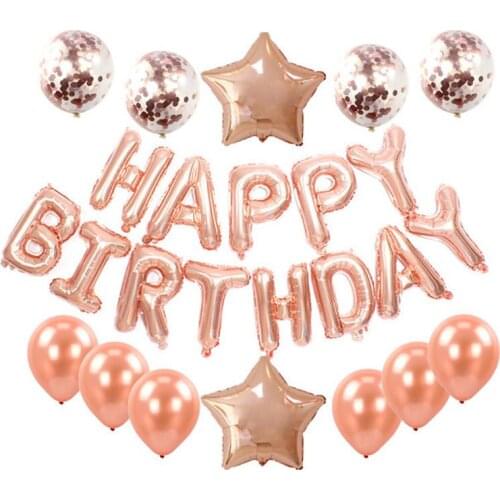 Party balloon happy birthday letter sequined balloon set golden silver rose gold birthday party decoration balloon set