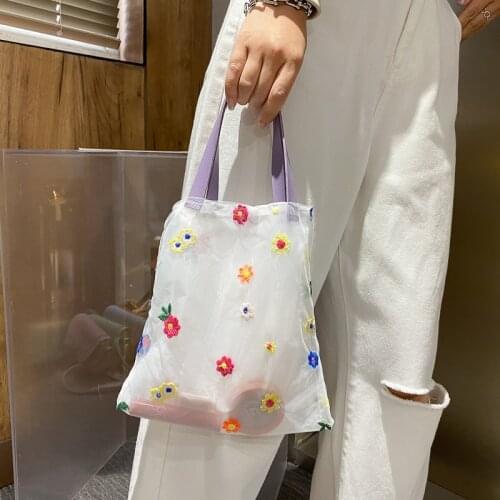 Women handbag Tote bag Embroidery flower Soft Open Korean ladylike handbags lovely shopping bag