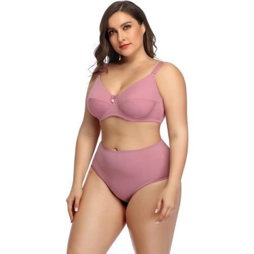Plus Size Lingerie Sets Unlined Full Coverage Bra With Bowknot Ultra Thin Cotton Panties Underwire Bralettes Brassiere Briefs