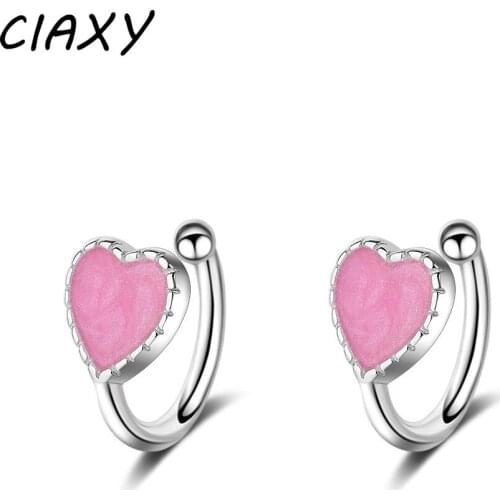 CIAXY 925 Sterling Silver Love Ear Clip Without Pierced Sweet Heart-shaped Earrings My Princess Small Fresh Jewelry Girl Gift
