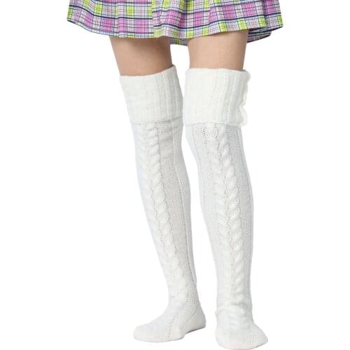 Women Wool Stockings Autumn and Winter Casual Warm Fluffy Over Keen Socks Leg Warmer Solid Color