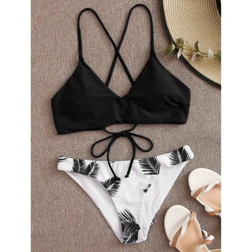 Women Bandage Floral Random Print Bikini Set Push-up Camisole Swimsuit Beachwear Padded Two Piece Swimwear Plavky #PY