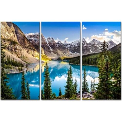 3 Pieces Modern Canvas Painting Wall Art Morain Lake And Mountain Range Alberta Canada Landscape Painting