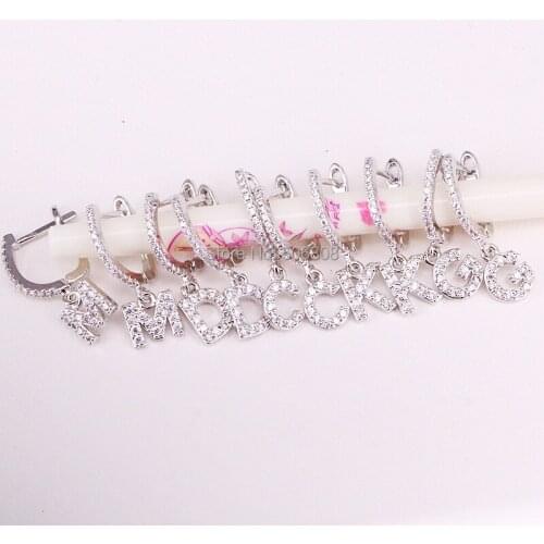 5Pairs ZYZ-4671 Dark Silver Color Alphabets Earrings Jewelry Micro Paved CZ Initial Dangle Earrings for Girls Women