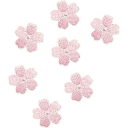 5 Pcs cute pink flower Embroidery Patch Heat Transfers Iron-On Sew On Patches for Clothing Clothes Stickers Decorative Appliques