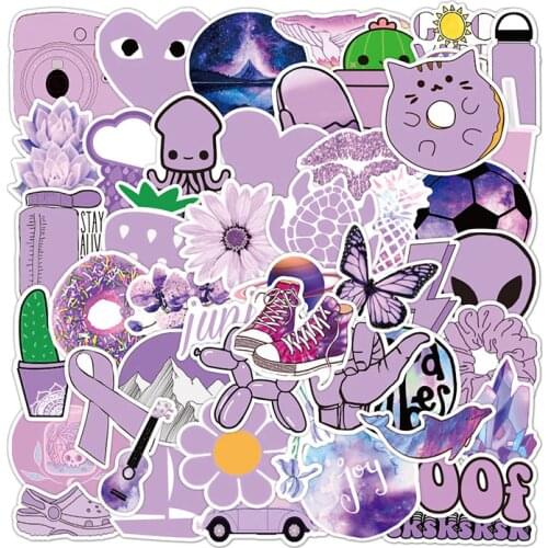 50Pcs Pack Anime Girl Purple Stickers Waterproof Cartoon Skateboard Luggage Vinyl Decals DIY Laptop Notebook Stickers