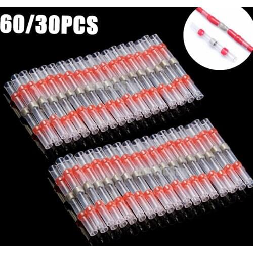 60/30PCS Solder Seal Wire Connectors - Heat Shrink Solder Butt Connectors - Solder Connector Kit - Automotive Marine Insulated