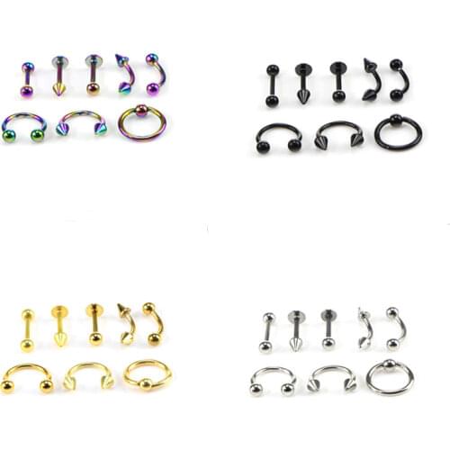 8PCS/Set Fashion Piercing Set Eyebrow Bar Lip Nose Piercing Stainless Steel Ear Studs Stainless Steel Mixed Body Jewelry