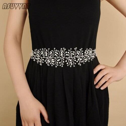 Wedding Dress Accessories Flowers Applique Sash Belt With Rhinestones And Pearl For Bridal Women Dresses Thin Belts
