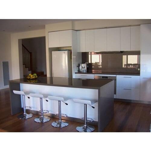 Australia white glossy kitchen cabinet water fall island