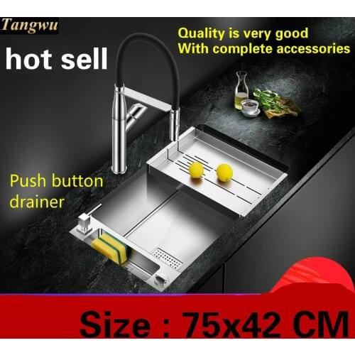 Free shipping Household luxury kitchen manual sink single trough dish washing durable 304 stainless steel hot sell big 75x42 CM