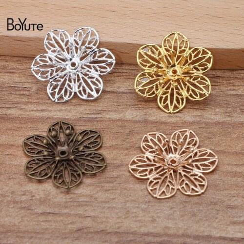 BoYuTe (50 Pieces/Lot) 20MM Metal Brass Filigree Flower Materials Handmade Diy Jewelry Accessories Wholesale