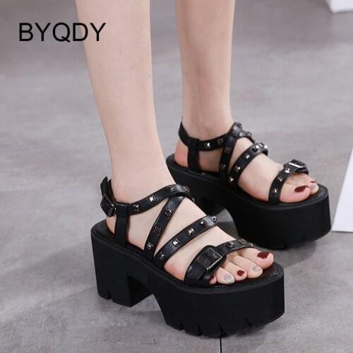 BYQDY Sexy Vivet Sandalia Mujer Verano Punk Rock Gothic Shoes Sandals Women Open Toe Buckle Strap Platform Heel Thick Wholesale
