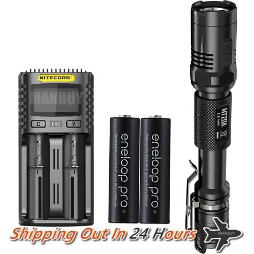 Wholesale Nitecore Torch MT20A +UM2 Charger+2xAA Rechargeable Batteries Tactical Self Defense Flashlight White+ Red 2xLEDs Light
