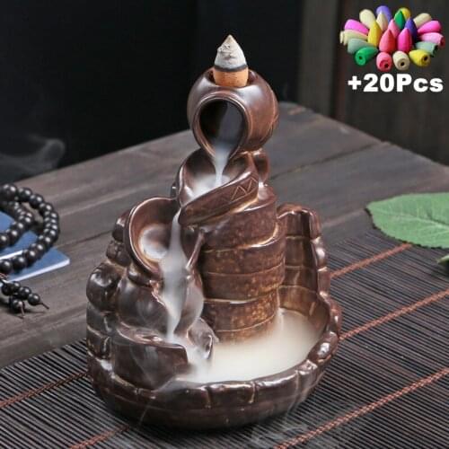 +20Pcs Incense Cones Quiet Space Incense Therapy Mountain Flowing Water Backflow Incense Burner Zen Tea Room Yoga House Decor