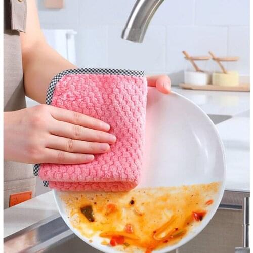 Kitchen Daily Dish Towel Dish Cloth Kitchen Rag Nonstick Oil Thickened Table Cleaning Cloth Absorbent Scouring Pad Kitchen Towel