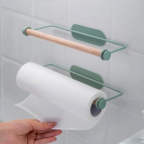 Kitchen Paper Towel Rack Wrought Iron Wall-Mounted Oil-Absorbing Paper Cling Film Free Perforated Rag Roll Paper Storage Rack