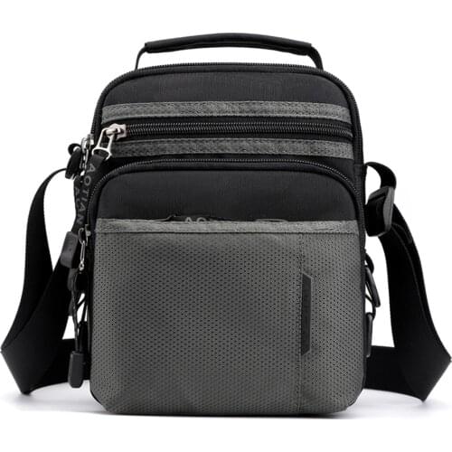 Fashionable Multi-pocket Nylon Shoulder Bag Mens Waterproof Patchwork Zipper Soft Crossbody Bag Versatile Travel Black Handbag