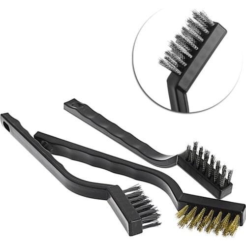 3 pcs Mini Wire Brush Steel Brass Set Nylon Cleaning Polishing Detail Metal Rust