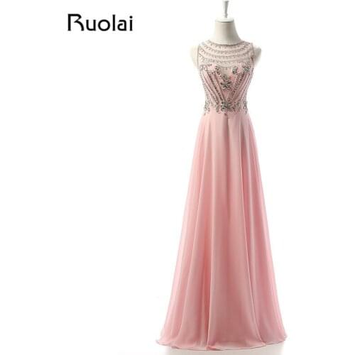 Real Photo A-Line Scoop Chiffon Floor Length Beads Crystal Top Evening Dresses Prom Dress Formal Gown Vestido de fiesta ASAFE3