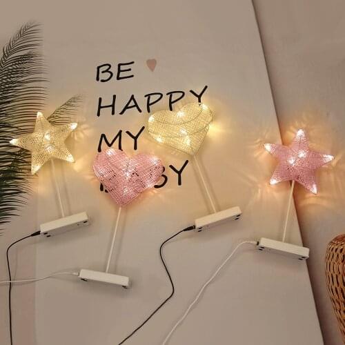 Night Light Creative LED Heart Star Tree Shape Grass Rattan Woven Battery Power Table Night Lamp Gift Party Decoration Lights