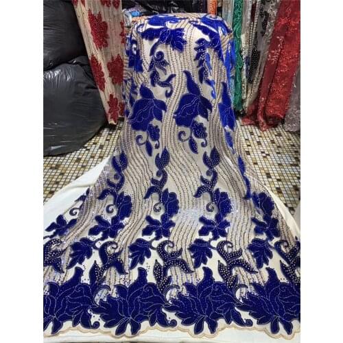New design lace fabric with velvet and stones for party dress YG-2011111 Tulle fabric Factory price Nigerian lace fabrics