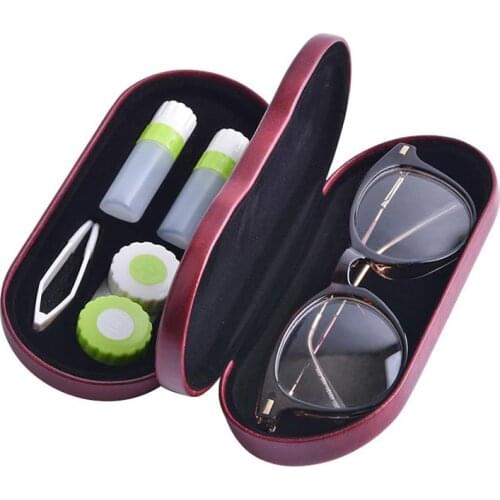 PU Double Interlayer Glasses Boxes Myopia Presbyopia Glasses + Contact Lens Storage Box Students Multifunction Eyeglasses Case