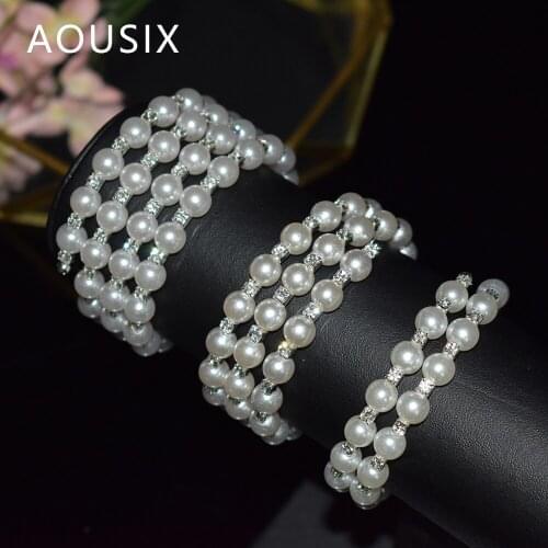 Adjustable Women Wide Multilayer Beads Wedding Chain Bracelets Crystal Bangles Luxury Elastic Pearl Wristband Jewelry Gift